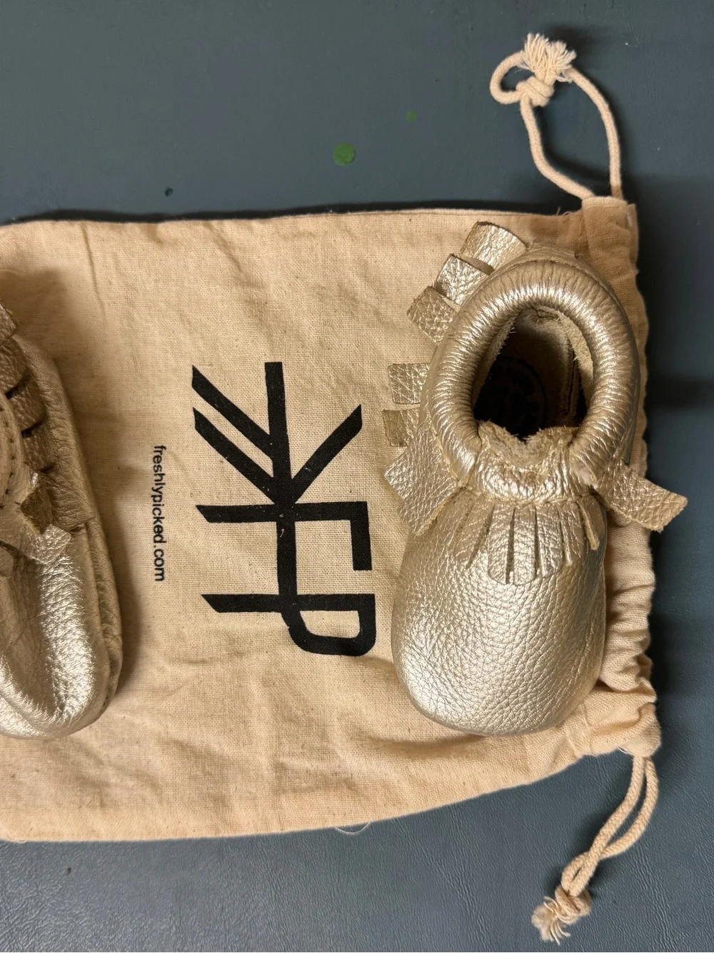 Freshly Picked Infant leather moccasin size 1 Platinum